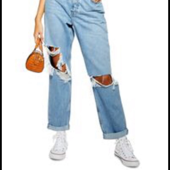 Topshop Hayden Ripped Blue Denim Jeans size 25 - Picture 2 of 8